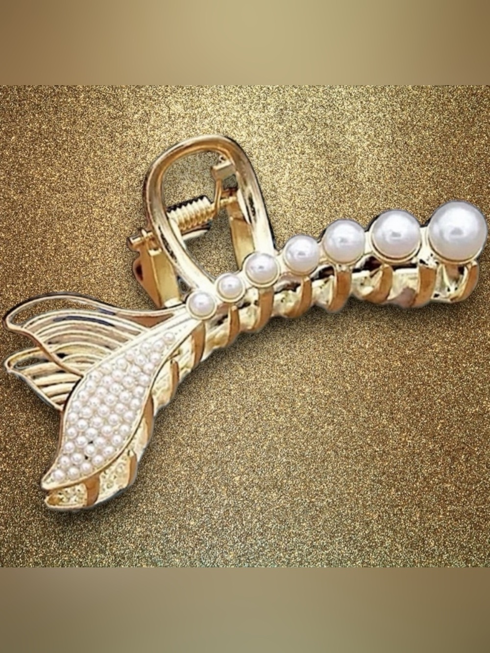 Mermaid Tail Hair Claw Clip Gold and Pearl NWT
